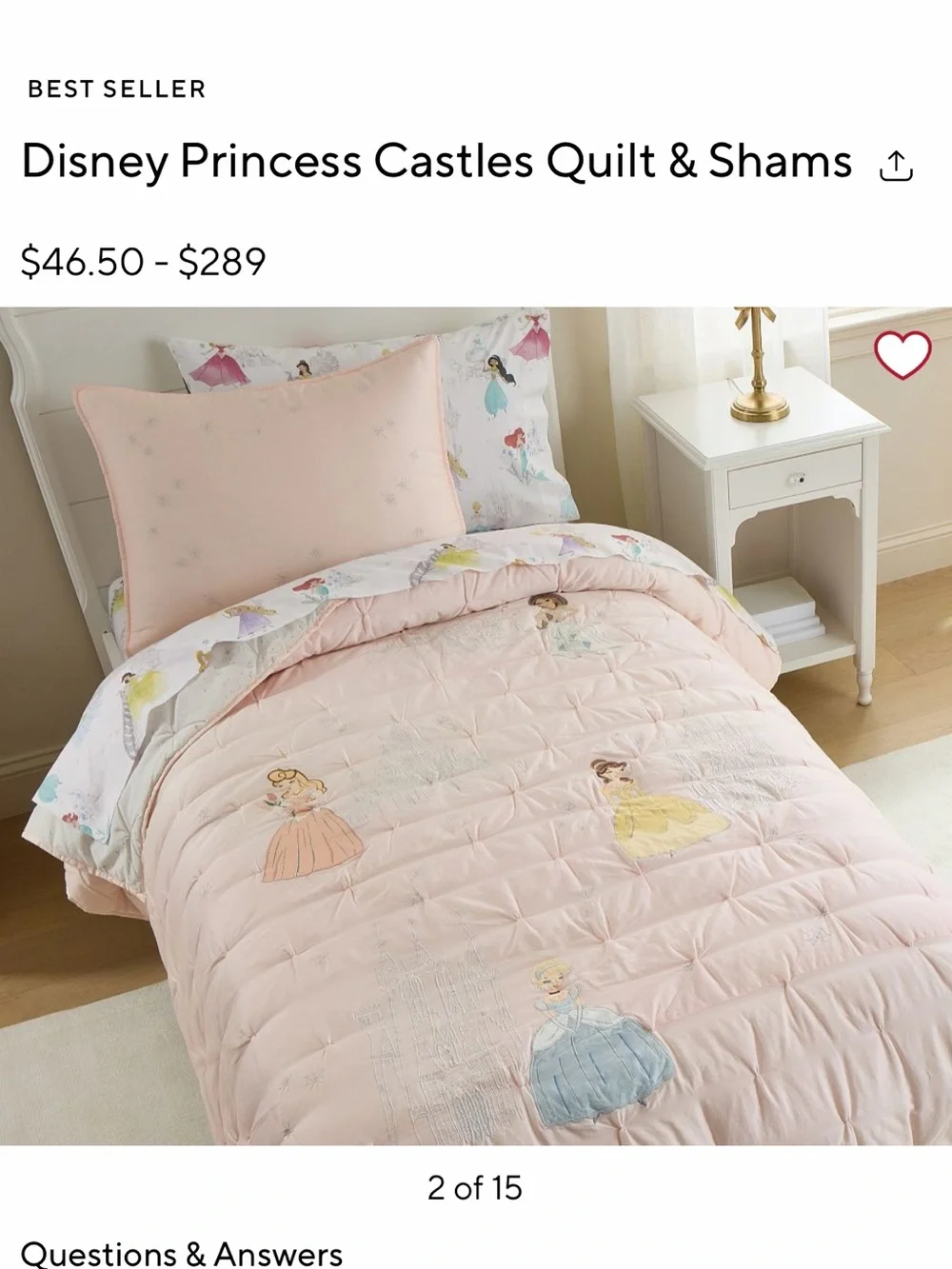 Pottery Barn Kids Pale Pink Princess Embroidered Comforter